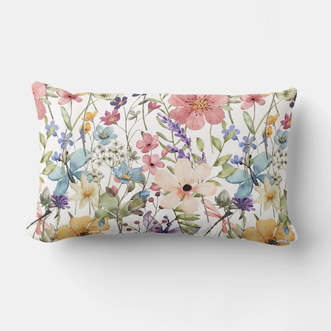 Coussin Rectangle Paradis des fleurs sur blanc (Recto)