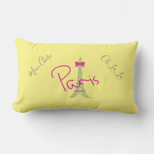 Coussin Rectangle Paris, Tour Eiffel Bow rose Français Jaune moderne