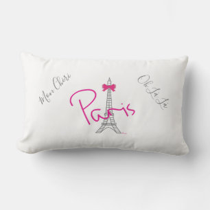 Coussin Rectangle Paris, Tour Eiffel Bow rose Français Moderne Blanc