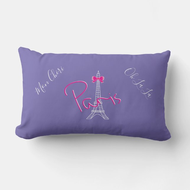 Coussin Rectangle Paris, Tour Eiffel Bow rose Français Moderne Viole (Recto)