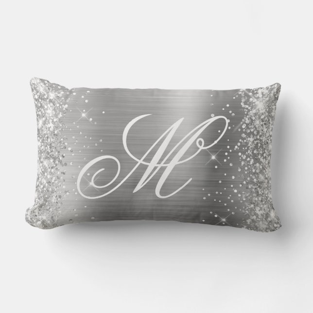 Coussin Rectangle Parties scintillant Argent brillant Satin Foil Fan (Recto)