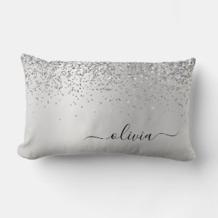 Coussin Rectangle Parties scintillant argent Monogramme Nom Luxury G
