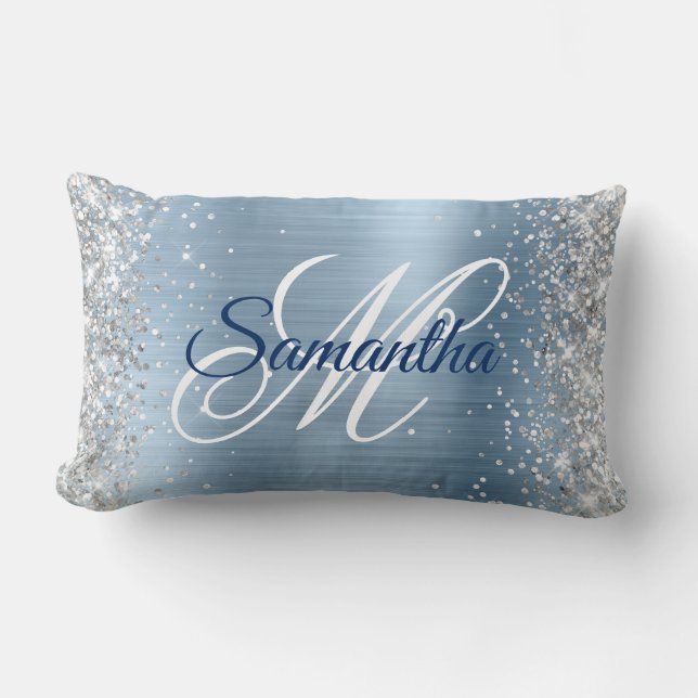 Coussin Rectangle Parties scintillant argentée bleu clair huile Fanc (Recto)
