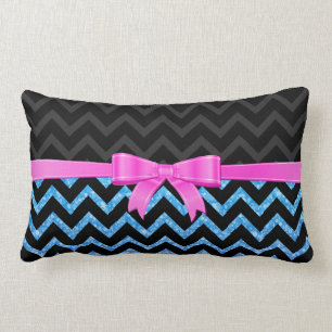Coussin Rectangle Parties scintillant bleue Black Zigzag Chevron Mot