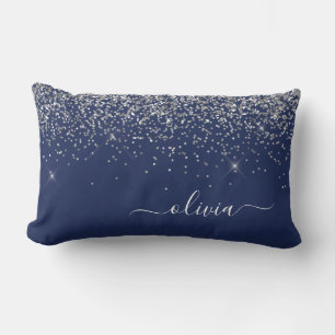 Coussin Rectangle Parties scintillant bleue Silver Navy Girl Monogra