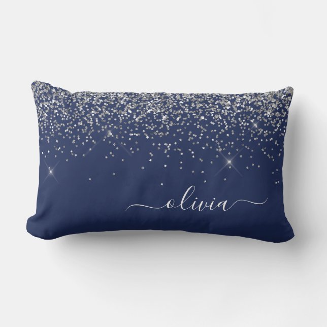 Coussin Rectangle Parties scintillant bleue Silver Navy Girl Monogra (Recto)