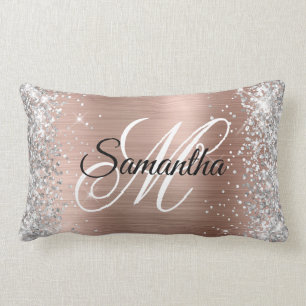 Coussin Rectangle Parties scintillant d'argent brillant Rose d'or Mo