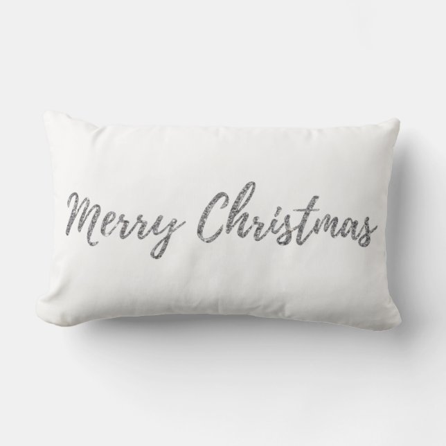 Coussin Rectangle Parties scintillant d'argent Joyeux Noël (Recto)