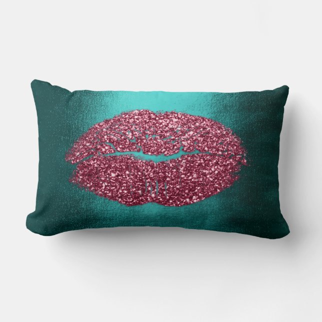 Coussin Rectangle Parties scintillant des lèvres Maroon Turquoise Bo (Recto)