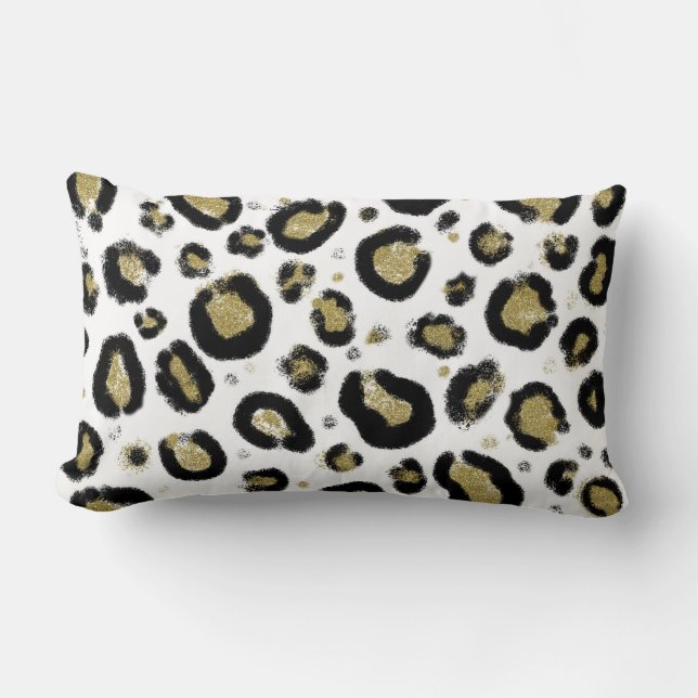 Coussin Rectangle Parties scintillant d'or blanc et Cheetah léopard  (Recto)
