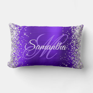 Coussin Rectangle Parties scintillant en argent Violet Indigo Foil F