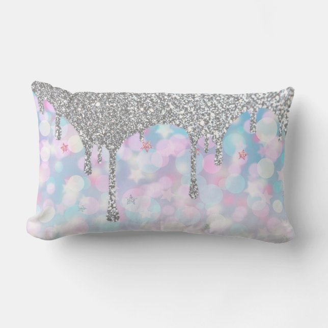Coussin Rectangle *~* Parties scintillant en soie - Etoiles rose pas (Recto)