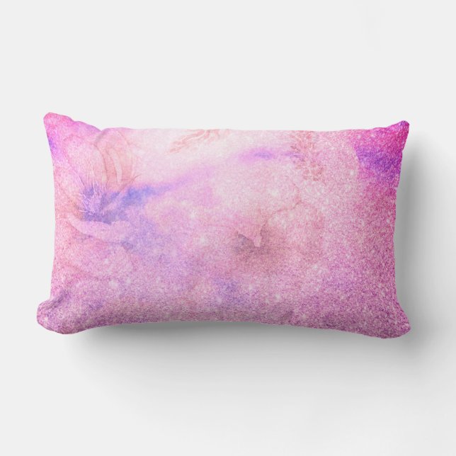 Coussin Rectangle *~* Parties scintillant florale bleu rose pourpre  (Recto)