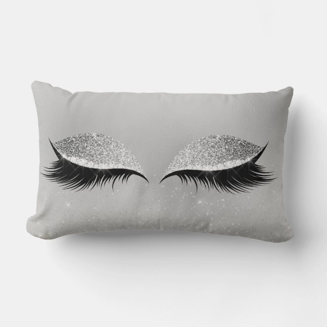Coussin Rectangle Parties scintillant gris argent Noir Glam maquilla (Recto)