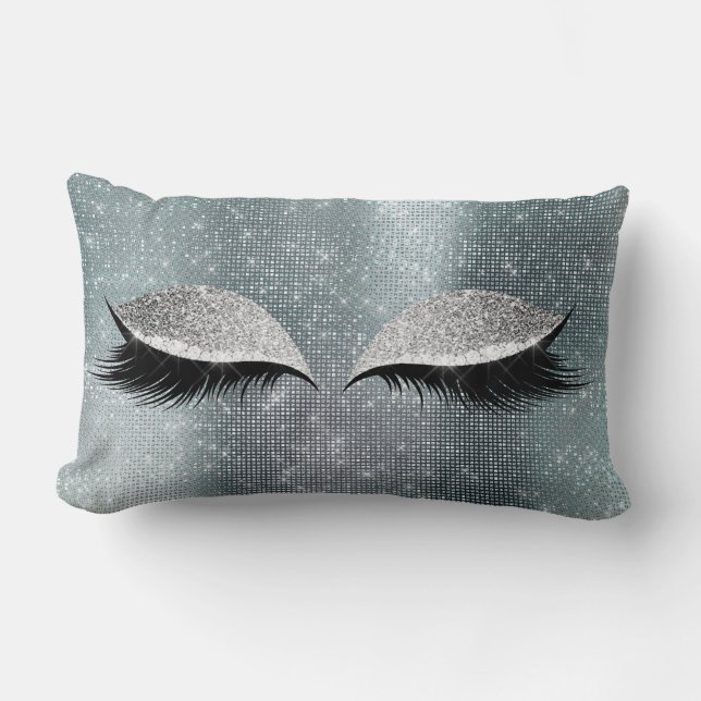 Coussin Rectangle Parties scintillant gris argenté Noir Glam Make Up (Recto)