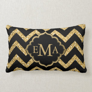 Coussin Rectangle Parties scintillant Or Et Chevron Noir