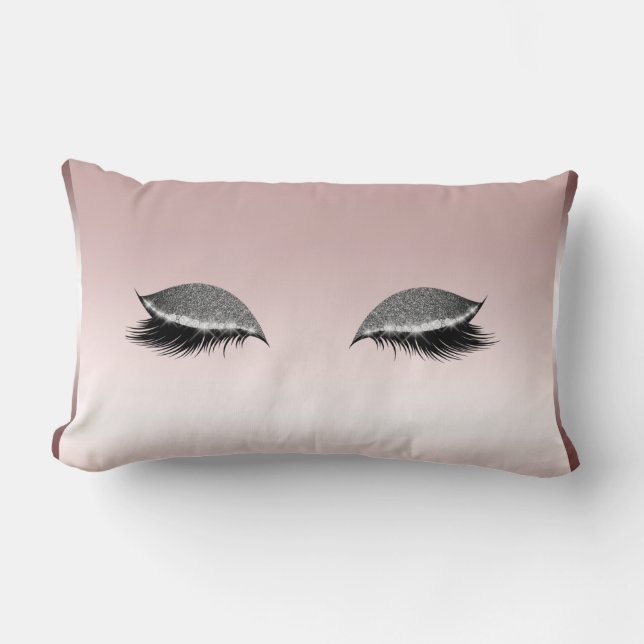 Coussin Rectangle Parties scintillant rose et argent Maquillage Eyel (Recto)