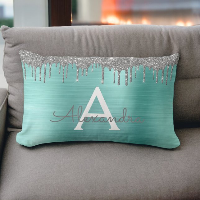 Coussin Rectangle Parties scintillant Turquoise argentée en métal br (Créateur téléchargé)