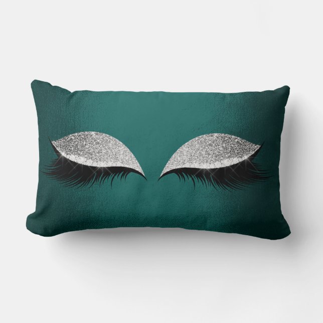 Coussin Rectangle Parties scintillant turquoise verte en argent Lash (Recto)