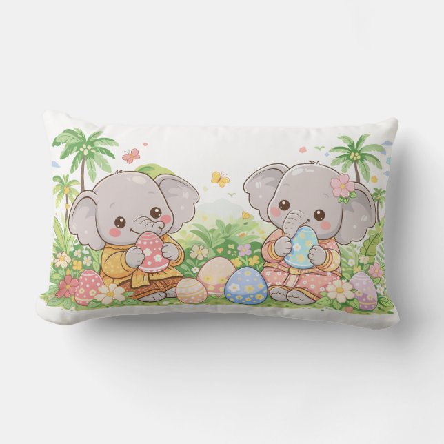 Coussin Rectangle Pastel Baby Animals with Floral Eggs (Recto)