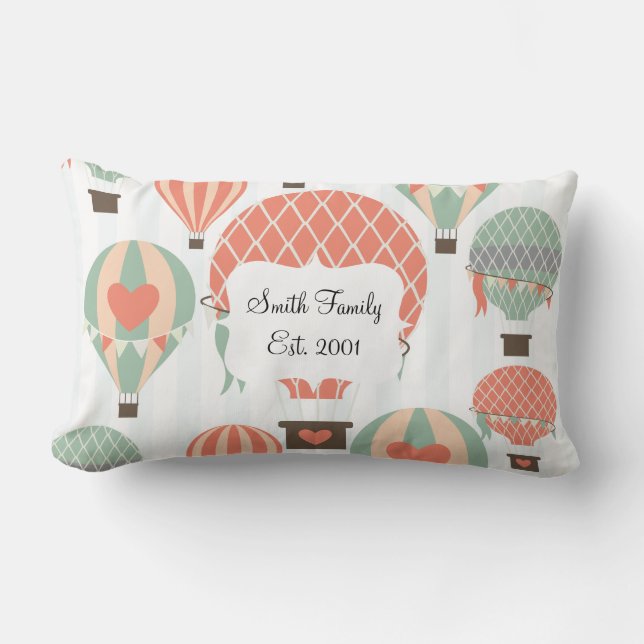 Coussin Rectangle Pastel Hot Air Balloons se lèvent sur Blue Stripat (Recto)