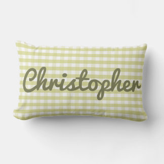 Coussin Rectangle Pastel Nursery En vichy vert avec nom