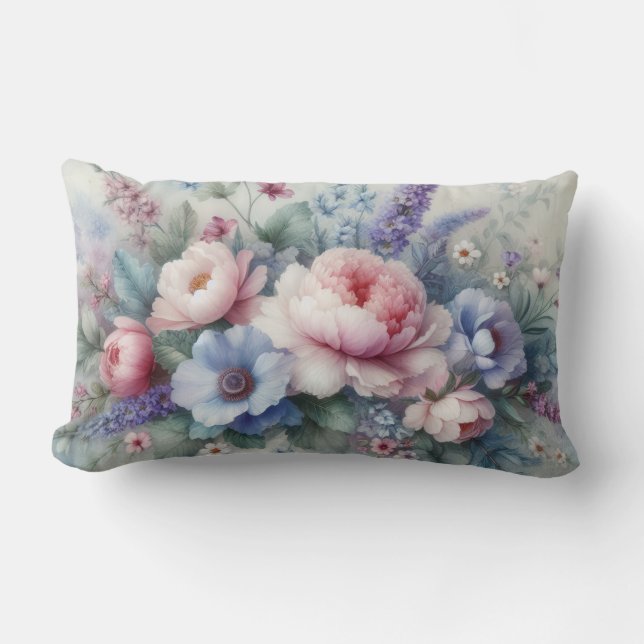 COUSSIN RECTANGLE PASTEL ROSE BLEU & BLANC FLORAL BLANC (Recto)