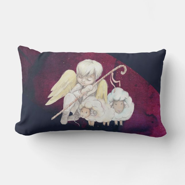 Coussin Rectangle Pasteur de Noël Ange avec agneaux (Recto)