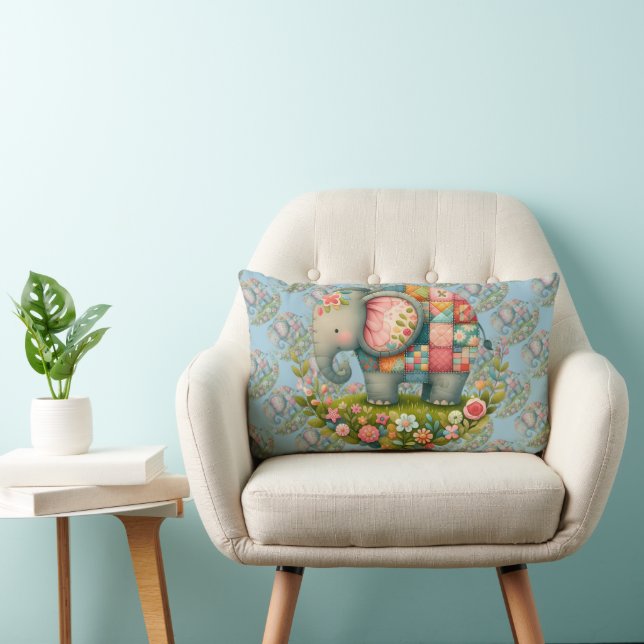 Coussin Rectangle Patchwork Elephant Floral Meadow Charm (Chaise)