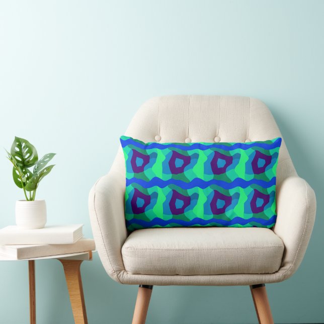 Coussin Rectangle Patchwork psychédélique bleu vert pourpre 2 (Chaise)