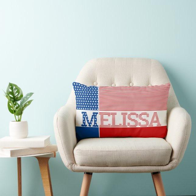 Coussin Rectangle Patriotique Rouge Bleu ❤️ 🤍 💙 Étoiles Stripes No (Chaise)