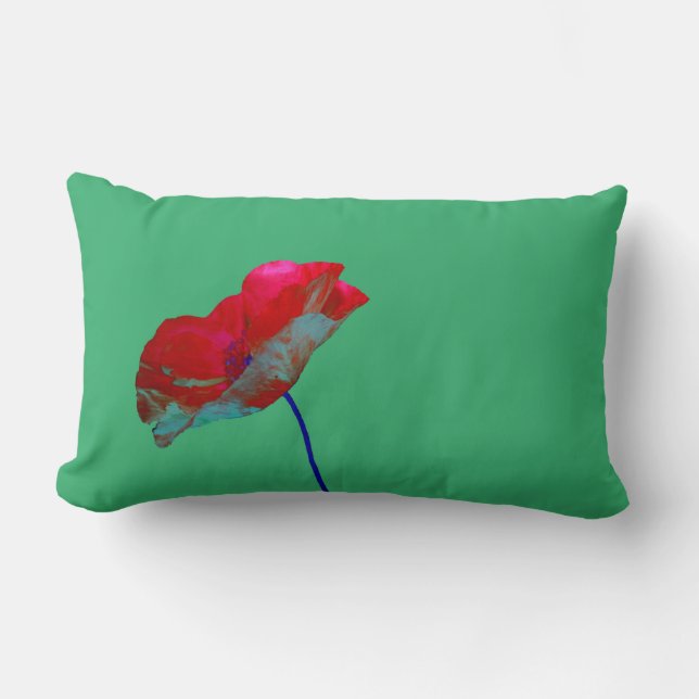 Coussin Rectangle Pavot bleu rouge sur vert émeraude (Recto)