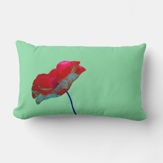 Coussin Rectangle Pavot bleu rouge sur vert menthe (Recto)