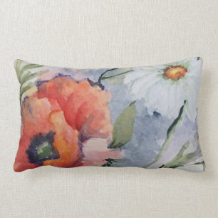 Coussin Rectangle Pavots de rouge d'aquarelle