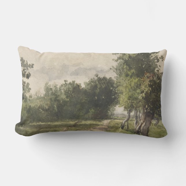Coussin Rectangle Paysage aquarelle du chemin - Troyon constant (Recto)