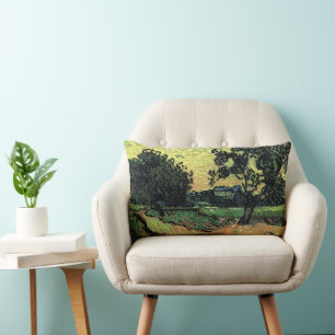 Coussin Rectangle Paysage avec Château d'Auvers par Vincent van Gogh