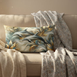 Coussin Rectangle Paysage Botanique Doré des Dauphins