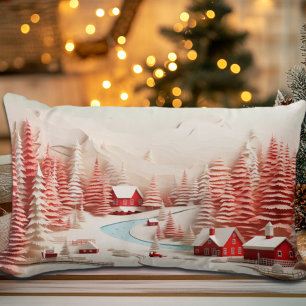 Coussin Rectangle Paysage d'hiver scandinave en 3D