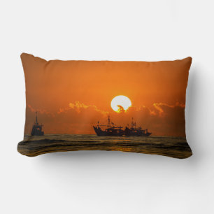 Coussin Rectangle Paysage naturel Coucher de soleil avec bateau-6846