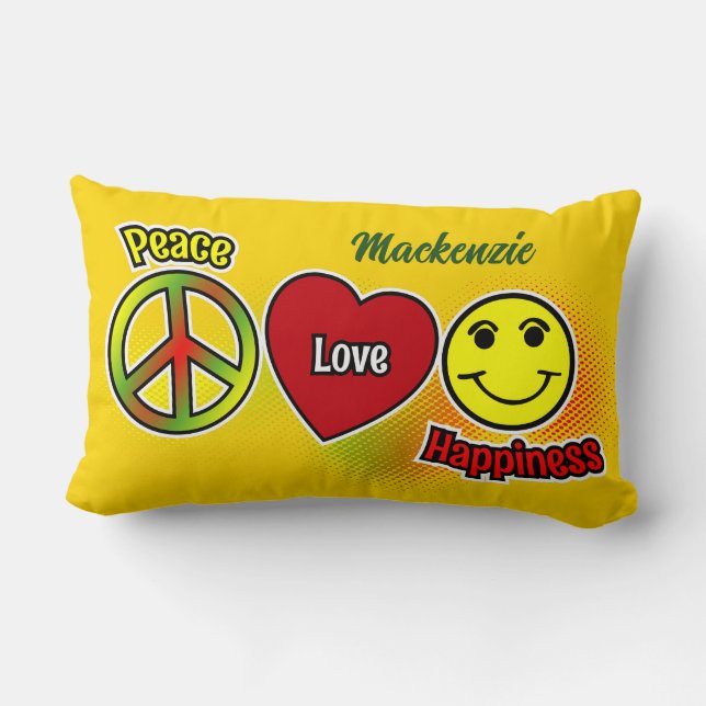 Coussin Rectangle Peace Love Happiness (Verso)