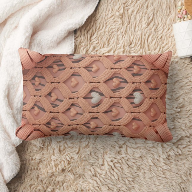 Coussin Rectangle Peach Crochet Tiger Pattern Pillow Cover  (Couverture)