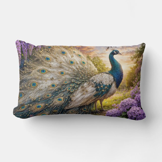 Coussin Rectangle Peacock on the mountain at dawn (Recto)