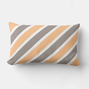Coussin Rectangle Pêcher les rayures gris orange avec le nom
