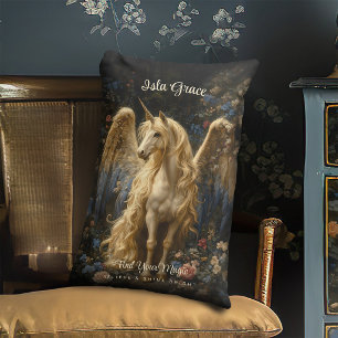 Coussin Rectangle Pégase Licorne Crème Vintage Fantaisie de la Forêt