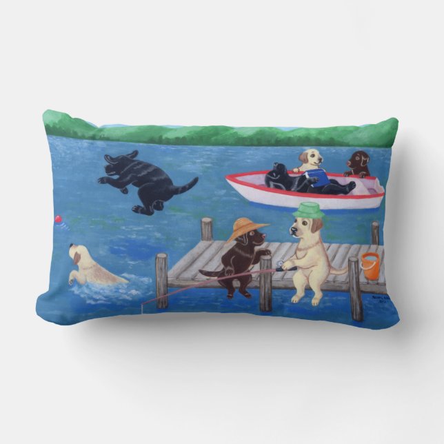 Coussin Rectangle Peinture de Labradors d'amusement de lac (Recto)