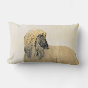Coussin Rectangle Peinture de Lévrier Afghan - Art Original de Chien