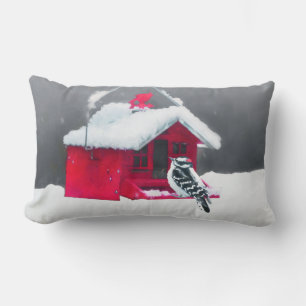 Coussin Rectangle Peinture Downy Woodpecker - Art original pour oise