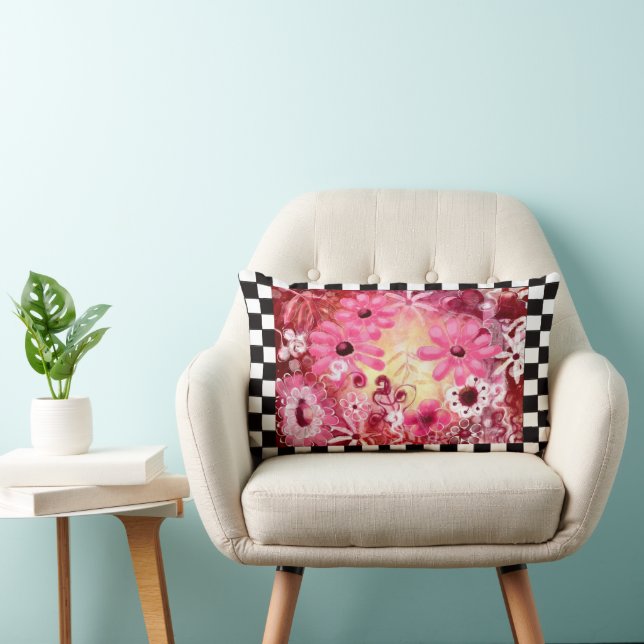 Coussin Rectangle Peinture florale Abstraite Whimsical Art rose roug (Chaise)