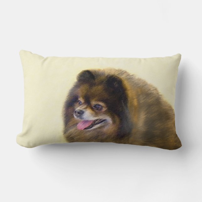 Coussin Rectangle Peinture Poméranienne Noir et Tan Art Chien origin (Recto)