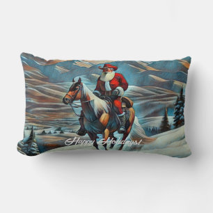 Coussin Rectangle Père Noël à cheval Noël